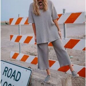 Women's Gray Ribbed Dressed In Lala Lex playsuit Set